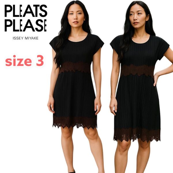 ISSEY MIYAKE イッセイミヤケ PLEATS PLEASE プリーツプリーズ ワンピース 膝丈 レディース3 ブラック