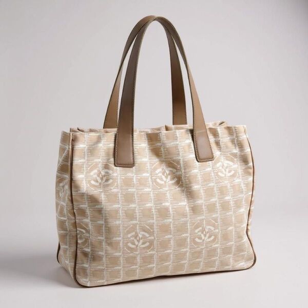 CHANEL シャネル ニュートラベルライン ココマーク キャンバス レザー トートバッグ ハンドバッグ ベージュ