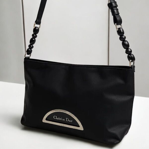Christian Dior クリスチャンディオール マリスパール ナイロン×レザー ショルダーバッグ ブラック