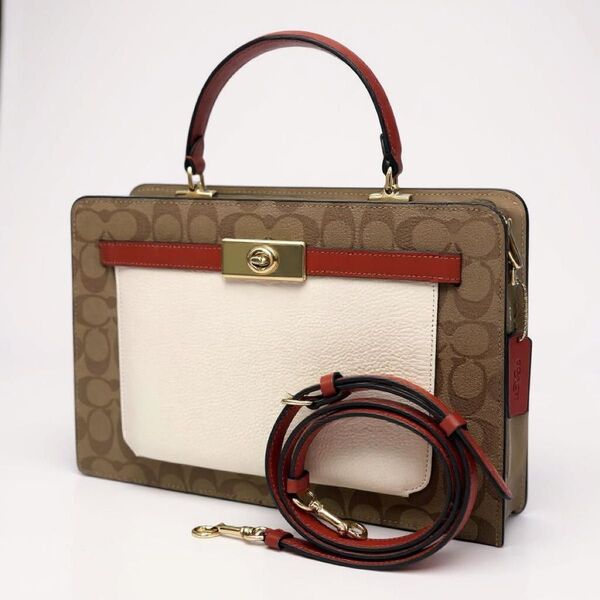 ■極美品■ COACH コーチ C8208 シグネチャー PVC×レザー 2WAY ハンドバッグ ショルダーバッグ 斜め掛け
