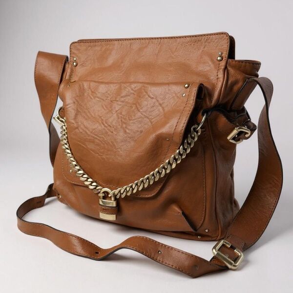 Chloe クロエ パディントン レザー ショルダーバッグ 南京錠 斜め掛け ブラウン系