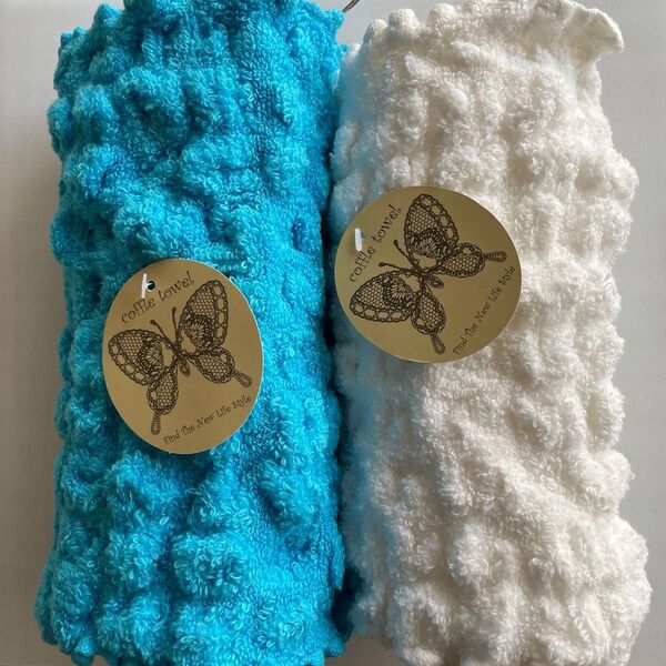 【新品未使用】coffle towel コッフルタオル フェイスタオル 2枚(ライトブルー・ホワイト)