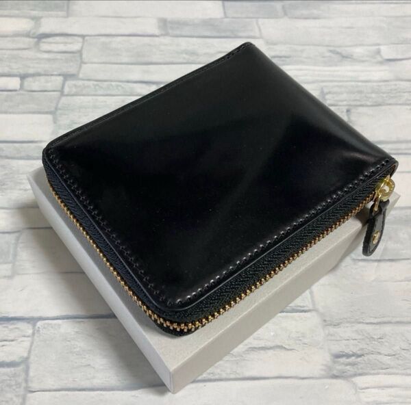 【未使用品】 ROCADO社製 ロカド シェルコードバン 二つ折り 財布 ラウンドファスナー 馬革 ウォレット ブラック 送料無料
