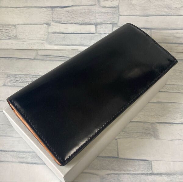 【未使用品】 ROCADO社製 ロカド シェルコードバン 二つ折り 長財布 ロングウォレット 財布 馬革 ブラック 黒 送料無料