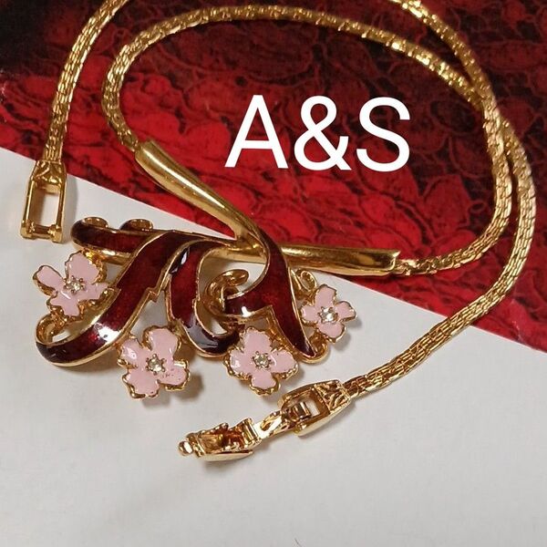 A&S Attwood and Sawyer 花 ネックレス 赤 ピンク エーアンドエス アトウッド&ソーヤー ヴィンテージ 軽い