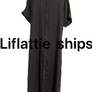 Liflattie ships シップス ワンピース 麻100% 半袖 紐ベルト有り 濃紺