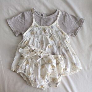 ベビー服 花柄キャミソールリブTシャツ、かぼちゃパンツ