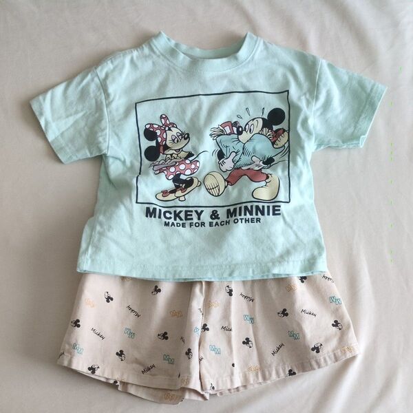 ミッキー&ミニー Tシャツ&ハーフパンツセット 90〜100