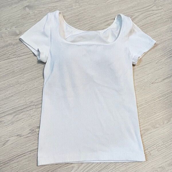 Tシャツ 半袖 リブスクエアネックブラT