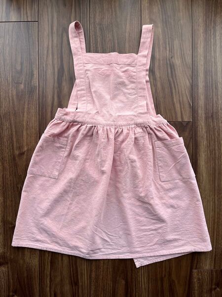 子供用 コットンリネンギャザーエプロン ピンク Mサイズ 110〜130cm用