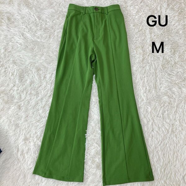 GU ジーユー レディース カットソーカラーフレアスラックス グリーン Mサイズ パンツ ボトムス