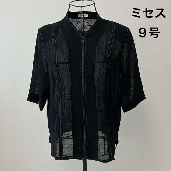 ミセス シアージャケット 9R 半袖 ステッチ 黒 ブラック 上品 Chenier