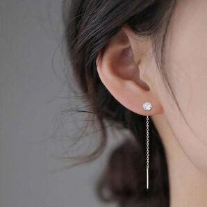 金属アレルギー対応ステンレス製ピアス cz ジルコニアチェーンピアス シルバー