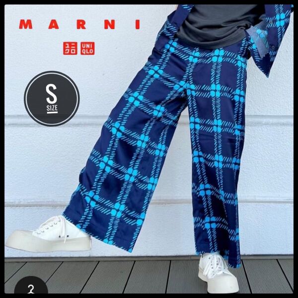 ユニクロ マルニ ドレープ イージー ワイド ストレートパンツ チェック S