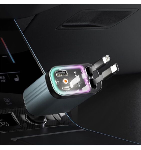 【2025年新モデル】シガーソケット 車載充電器 USB & USB-C Type-C 器 巻き取り式 ケーブル ムードライト