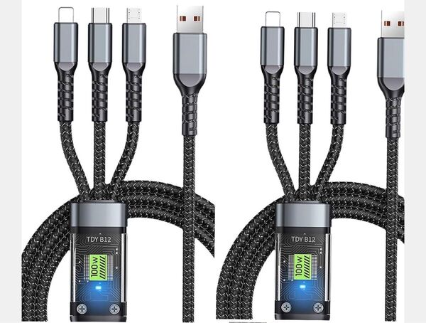 2本セット 3in1 充電ケーブル PD100W(MAX)急速充電 1.2M 3台同時給電可能 高速データ転送 充電コード