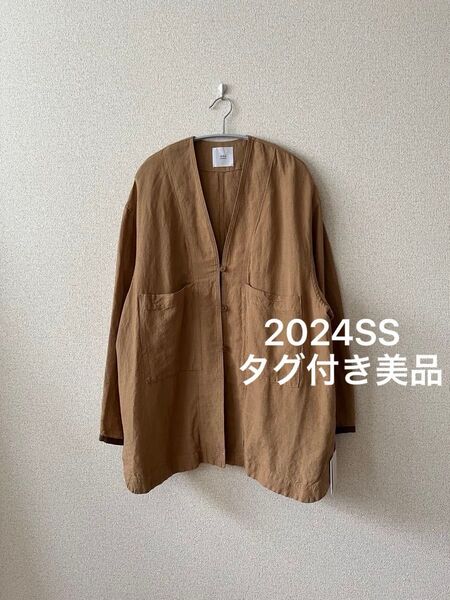 44000円イエナIENA LA BOUCLE LVクロスVネックブルゾン/キャメル/ノーカラーリネンジャケット/タグ付き