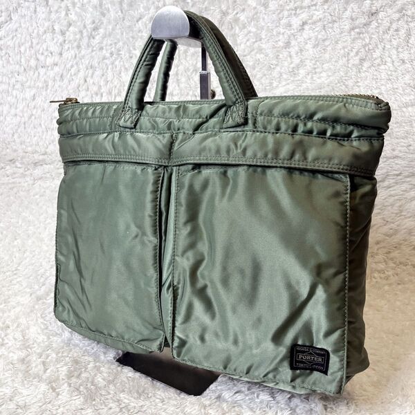 良品 ポーター タンカー セージグリーン PORTER TANKER A4 ブリーフケース ショートヘルメットバッグ 吉田カバン