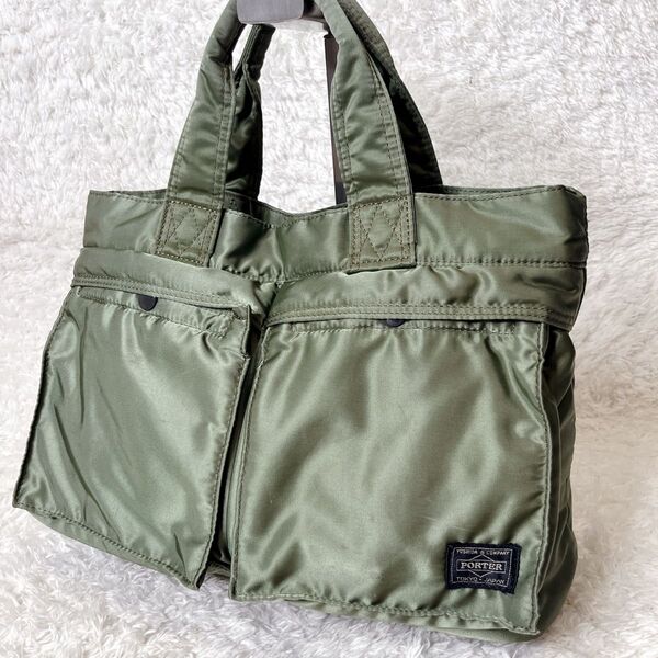 良品 ポーター タンカー トートバッグ ショートヘルメット セージグリーン PORTER TANKER ハンドバッグ カーキ