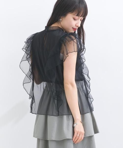 ★新品タグ付★チュール フレア ブラウス ノースリーブ 黒 Virca