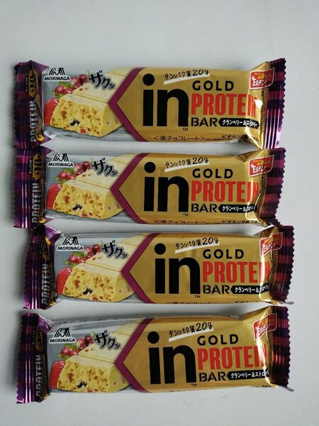 inバープロテインGOLD クランベリー&ストロベリー 4本 プロテインバー モリナガ