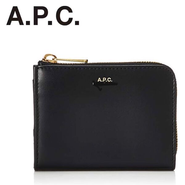 A.P.C ハーフジップ ミニウォレット 黒 コインケース L字ファスナーミニ財布