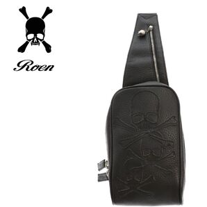 【美品】ROEN ボディバッグ 3連ドクロ 黒 シュリンクレザー 普段使い スリングバッグ