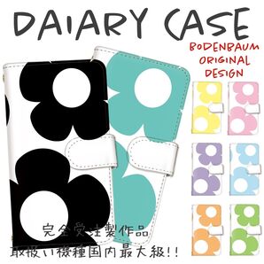 【f-460】 デイジー 白 ホワイト スマホケース 手帳型 花柄 かわいい ケース カバー 花 フラワー ストラップ穴付 鏡
