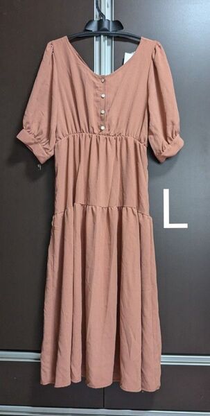 ワンピース Lサイズ くすみピンク しまむら タグ付き新品 後ろリボン 可愛い 姫系 夏ワンピ