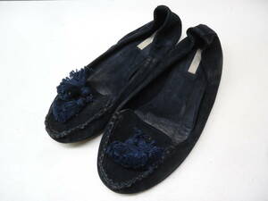  free shipping *ZARA Basic/ Zara #39(24.5cm)# tassel opera cut shoes Flat 2264/801/010 167#NAVY/ navy / navy blue ##20611MK395_20