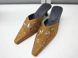  including carriage * unused goods *43(24.0cm)# embroidery spangled po Inte do square pumps sandals # Gold / Brown / beige ##20630MK28_17
