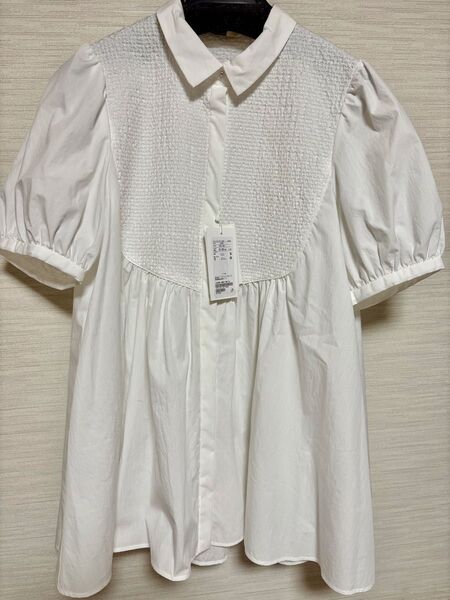 UNITED ARROWS エンブロイダリー コンビ ショートスリーブ ブラウス ホワイト 新品