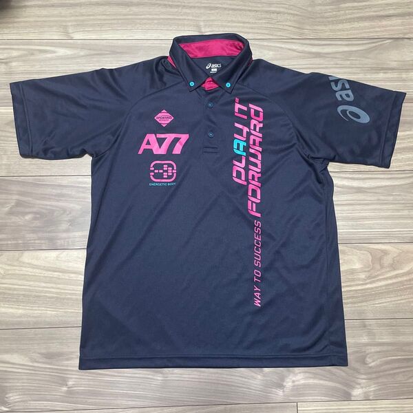 asics A77 ポロシャツ Lサイズ ネイビー×ピンク Lサイズ