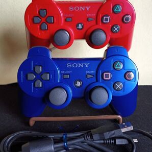 PS3 DUALSHOCK3 デュアルショック3 メタリック・ブルーとレッド1個おまけUSBケーブル1本