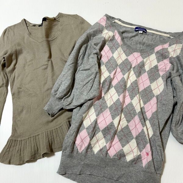 2枚セット BURBERRY バーバリー 長袖チュニック&ブルーレーベル 五分袖ニット トップス M