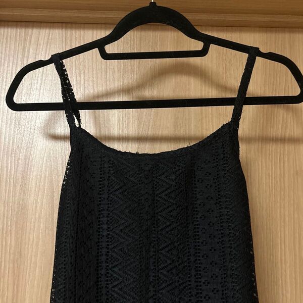 総レース キャミソール ワンピース M 前後リボン 黒