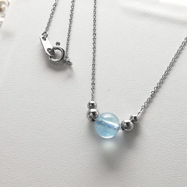 【No.2241】 アクアマリン 7mm 天然石 ネックレス 華奢チェーン サージカルステンレス シルバー
