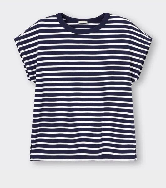 スムースフレンチスリーブT〔ボーダー〕 RS Tシャツ カットソー M ボーダー柄半袖Tシャツ ネイビー GU ジーユー