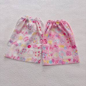 給食袋 巾着 ハンドメイド 女の子 リボン ちょうちょ 白 ピンク
