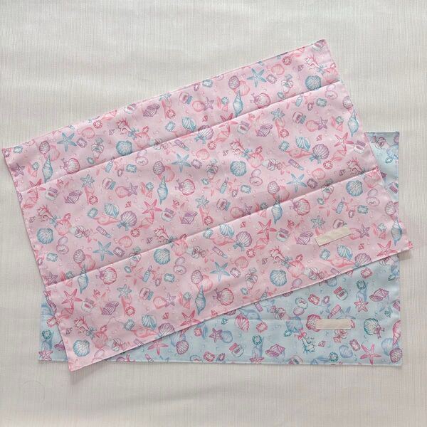 大判ランチョンマット 40×60 大きめ ハンドメイド 女の子 貝殻 シェル 香水 コスメ ピンク 水色