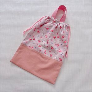 体操服入れ お着替え袋 ハンドメイド 女の子 花柄 イチゴ ピンク