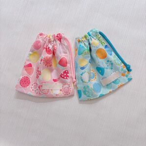 コップ袋 ミニ巾着 マスク袋 ハンドメイド 女の子 リボン ちょうちょ ピンク 水色