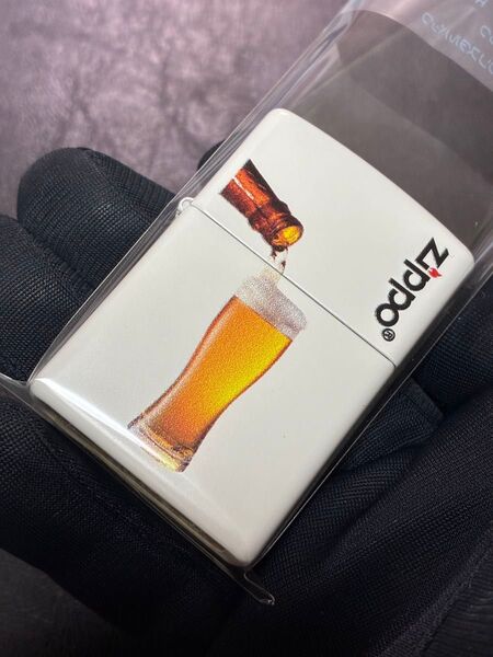 特価品 zippo ビール 前面加工 ホワイト 希少モデル 2017年製 シルバーインナー 2017年製
