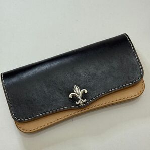 レザーウォレット ハンドメイド ユリ紋章 黒 ベージュ