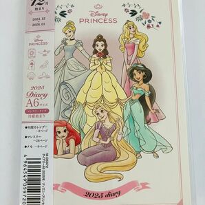 ディズニープリンセス 2025年 スケジュール帳 A6サイズ 手帳 ラプンツェル ジャスミン ベル アリエル プリンセス 新品