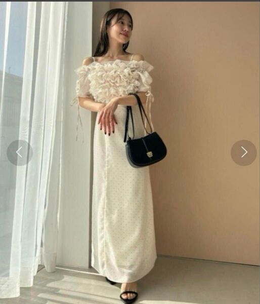 美品 snidel ボリューム ラッフル フリル プリント ワンピース スナイデル