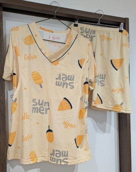 マタニティパジャマ ルームウェア 上下セット 半袖 スイカ柄 XXL