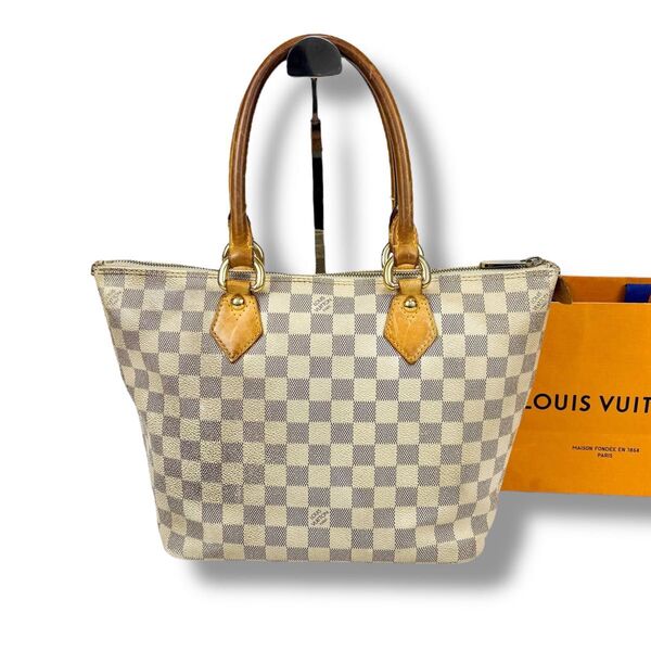 ルイヴィトン LOUIS VUITTON サレヤPM ダミエアズール レザー ホワイト ベージュ ミニトートバッグ ハンドバッグ