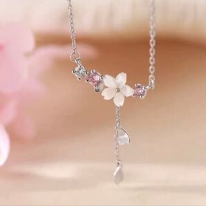 さくら ネックレス/桜 サクラ シルバー&ピンク925 ロング ペンダント