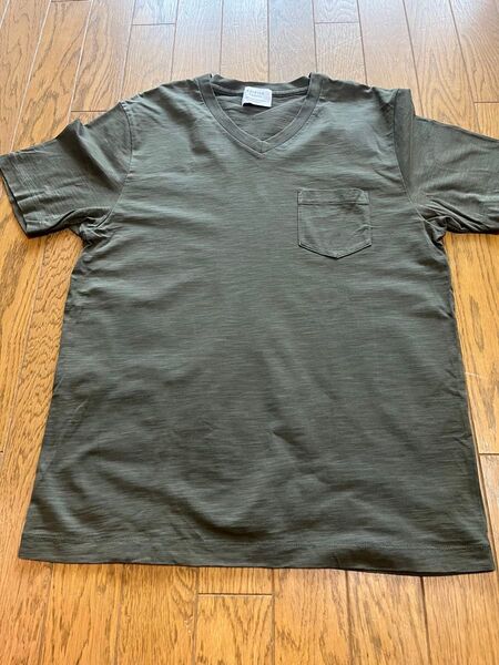 エディフィス 48サイズ カーキ色 Vネック Tシャツ